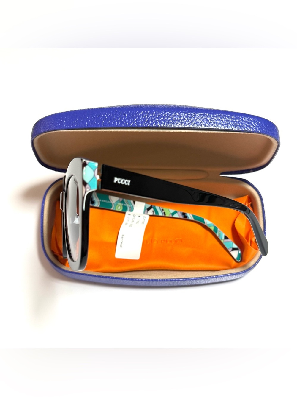 Emilio Pucci Black Sunglasses with Turquoise Patterned Temples
